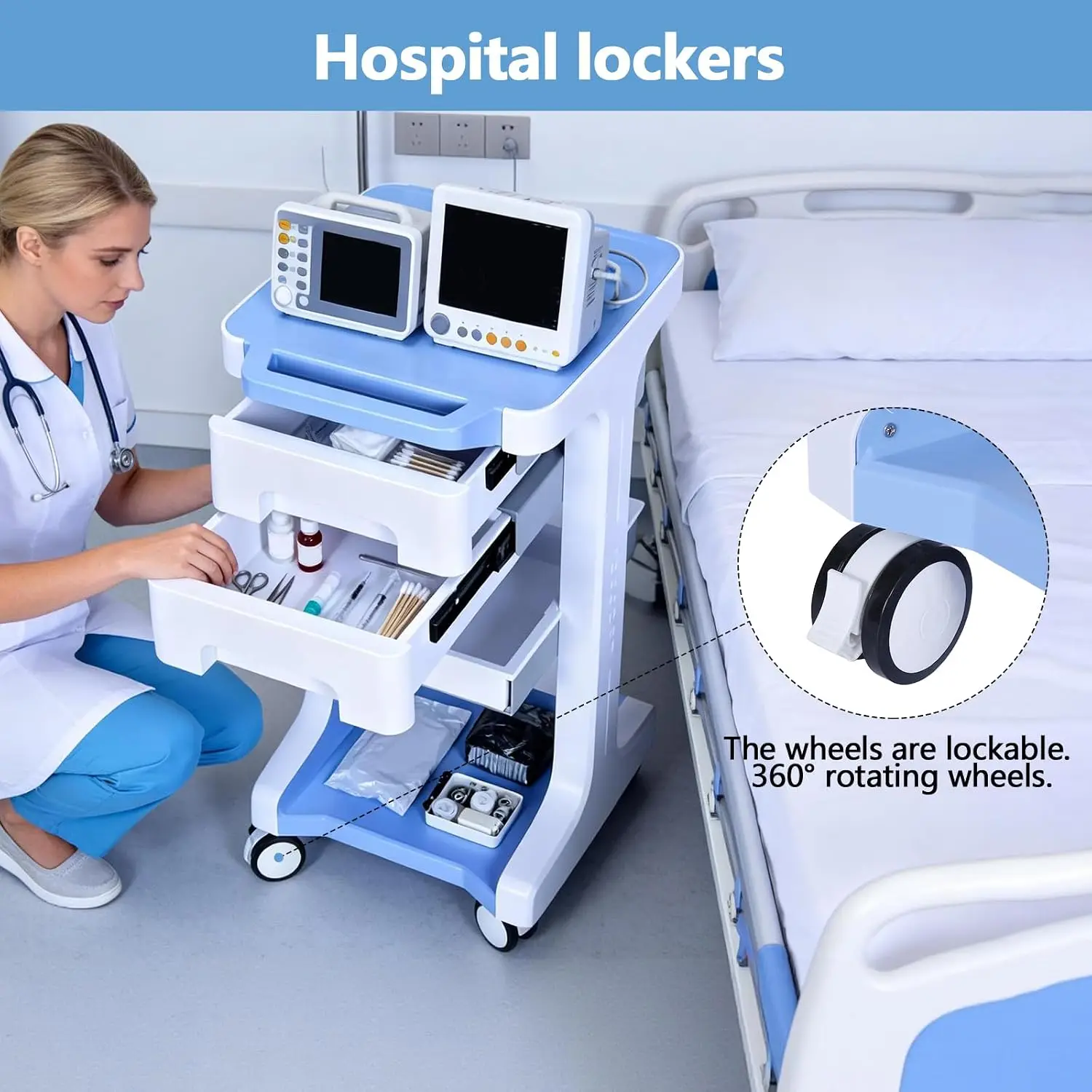 3 Tier Medical Rolling Cart wi - Medical Lab Ultrasound ulasan dan harga